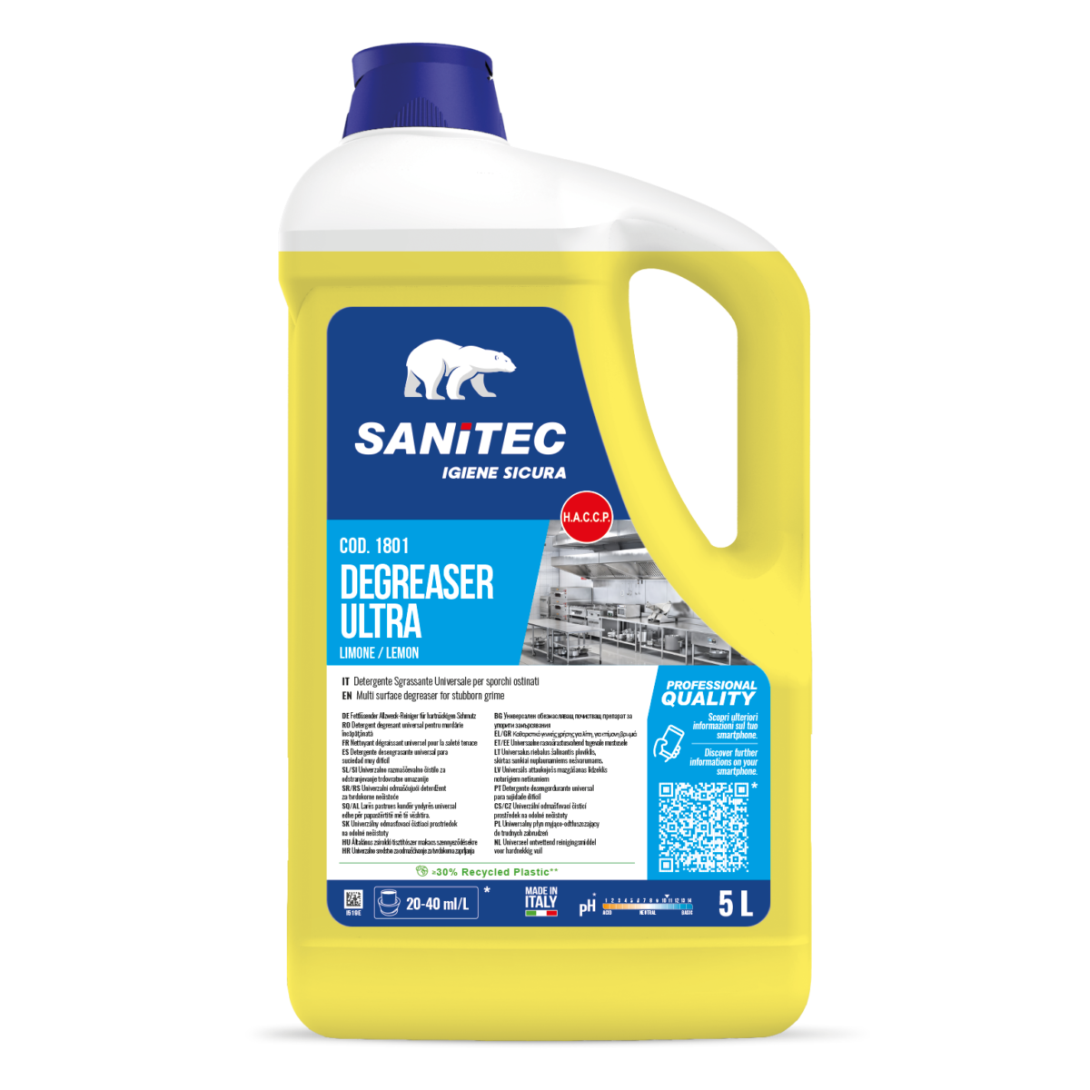 Detergente sgrassante Sanitec Degreaser Ultra Limone 5 litri