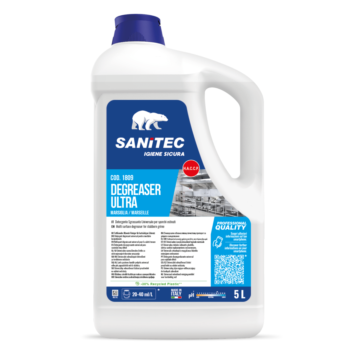 Detergente sgrassante Sanitec Degreaser Ultra Marsiglia 5 litri