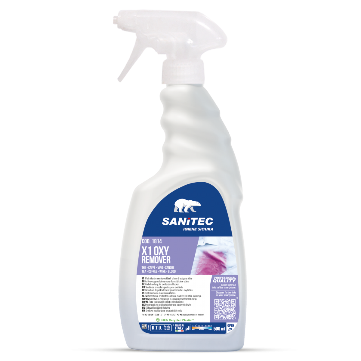 Pretrattante all'ossigeno per macchie Sanitec X1 Oxy Remover 6x500 ml