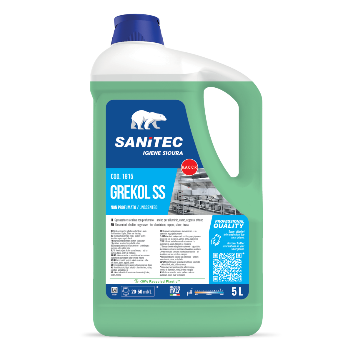 Sgrassatore alcalino per metalli Sanitec Grekol SS 2x5 litri