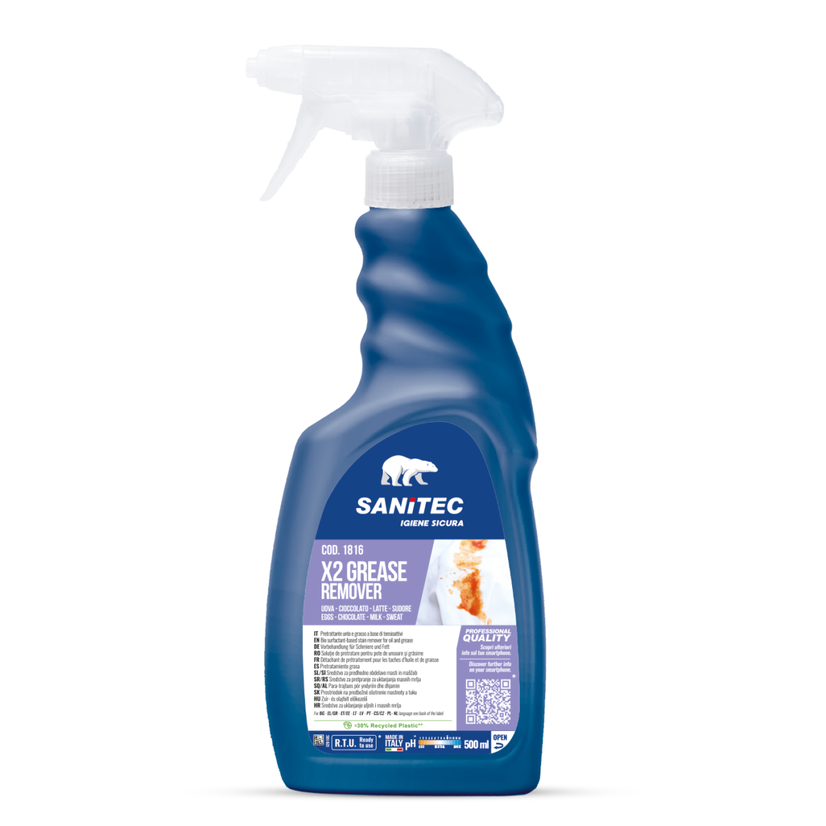 Pretrattante enzimatico per macchie di grasso Sanitec X2 Grease Remover 500 ml