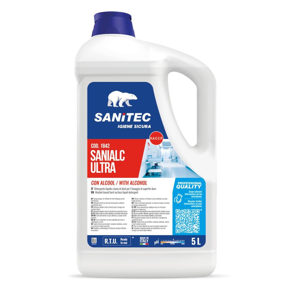 Detergente alcolico per superfici dure Sanitec Sanialc Ultra 5 litri