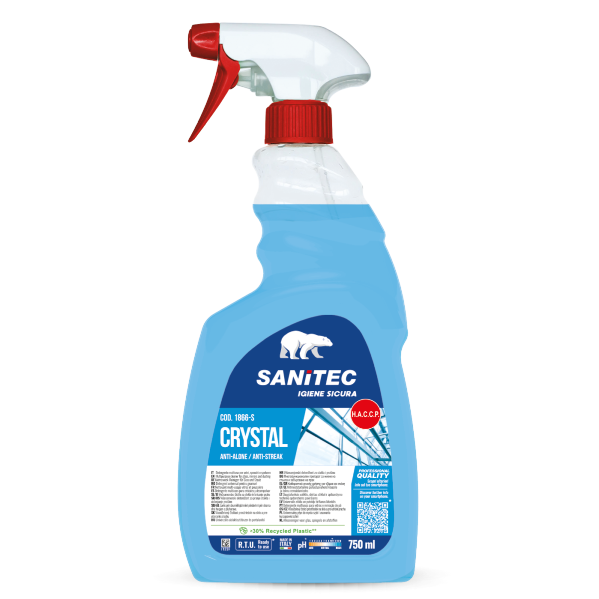 Detergente multiuso per vetri e polvere Sanitec Crystal 750 ml