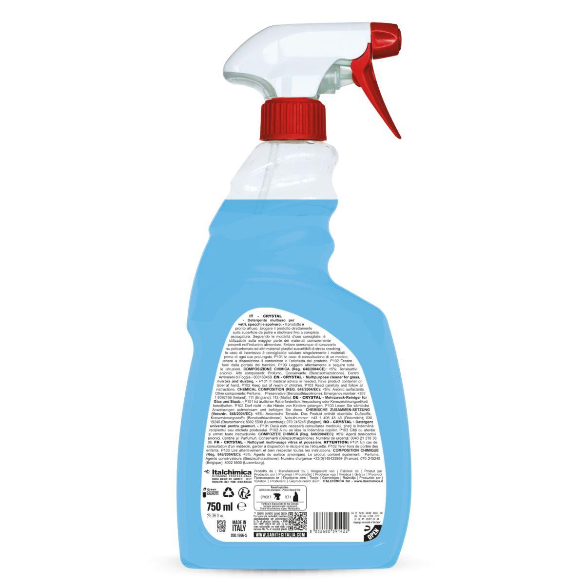 Detergente multiuso per vetri e polvere Sanitec Crystal 750 ml