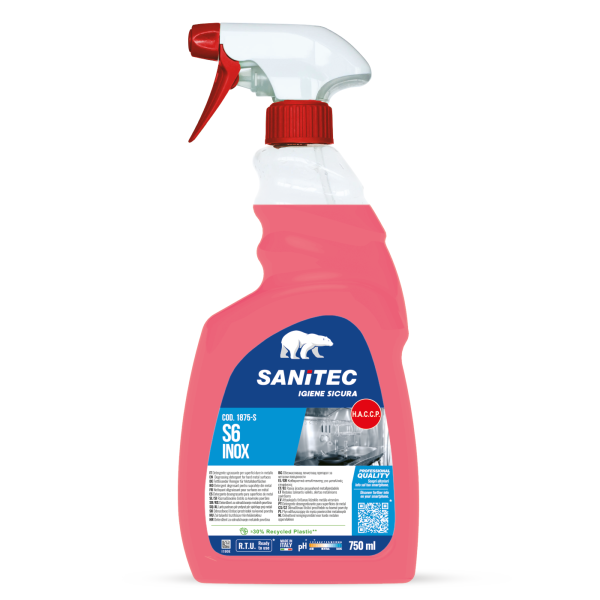 Sgrassatore per superfici in acciaio Sanitec S6 Inox 750 ml