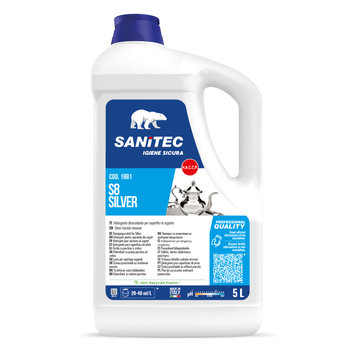Detergente disossidante per argento Sanitec S8 Silver 5 litri