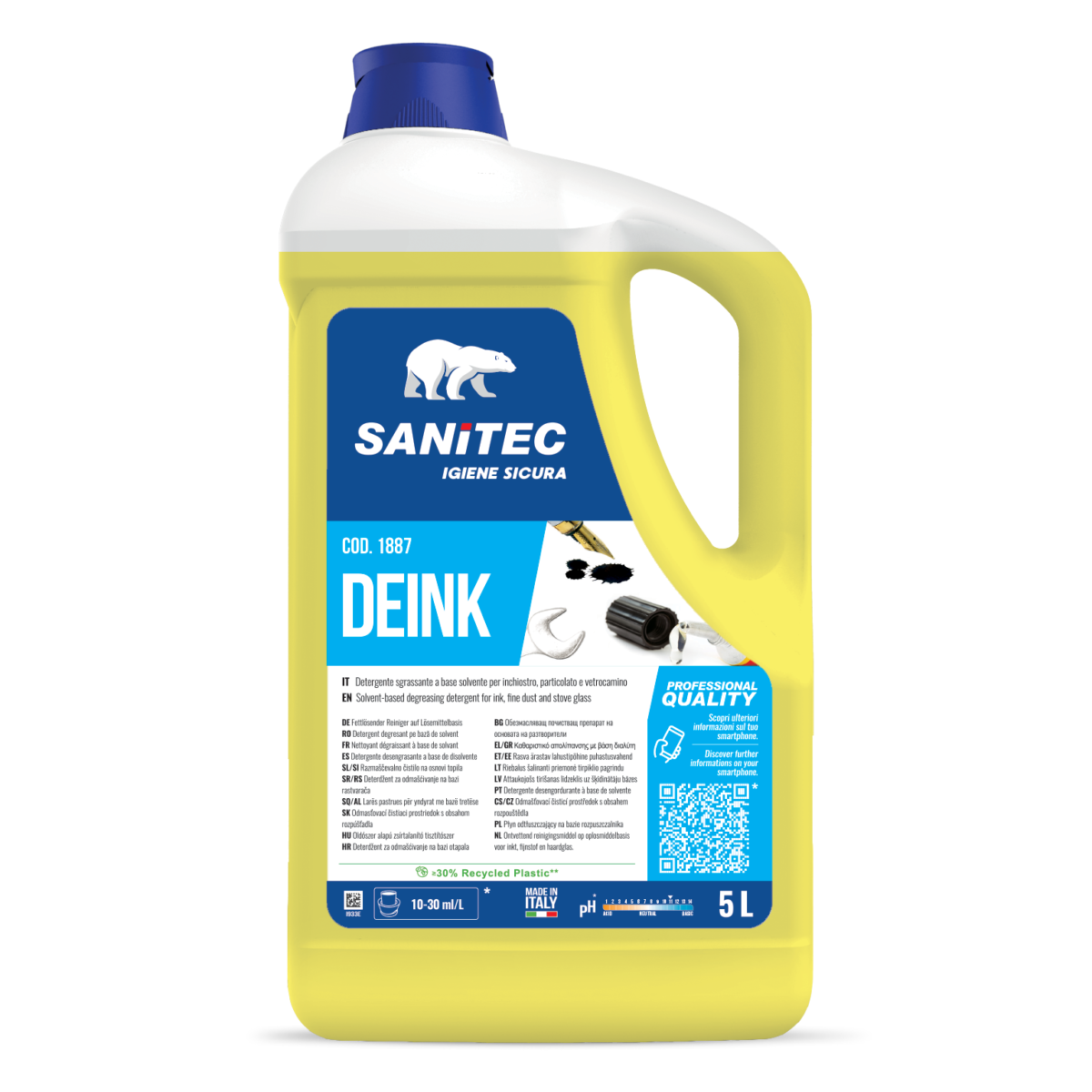 Sgrassatore solvente per inchiostro e colla Sanitec Deink 5 litri