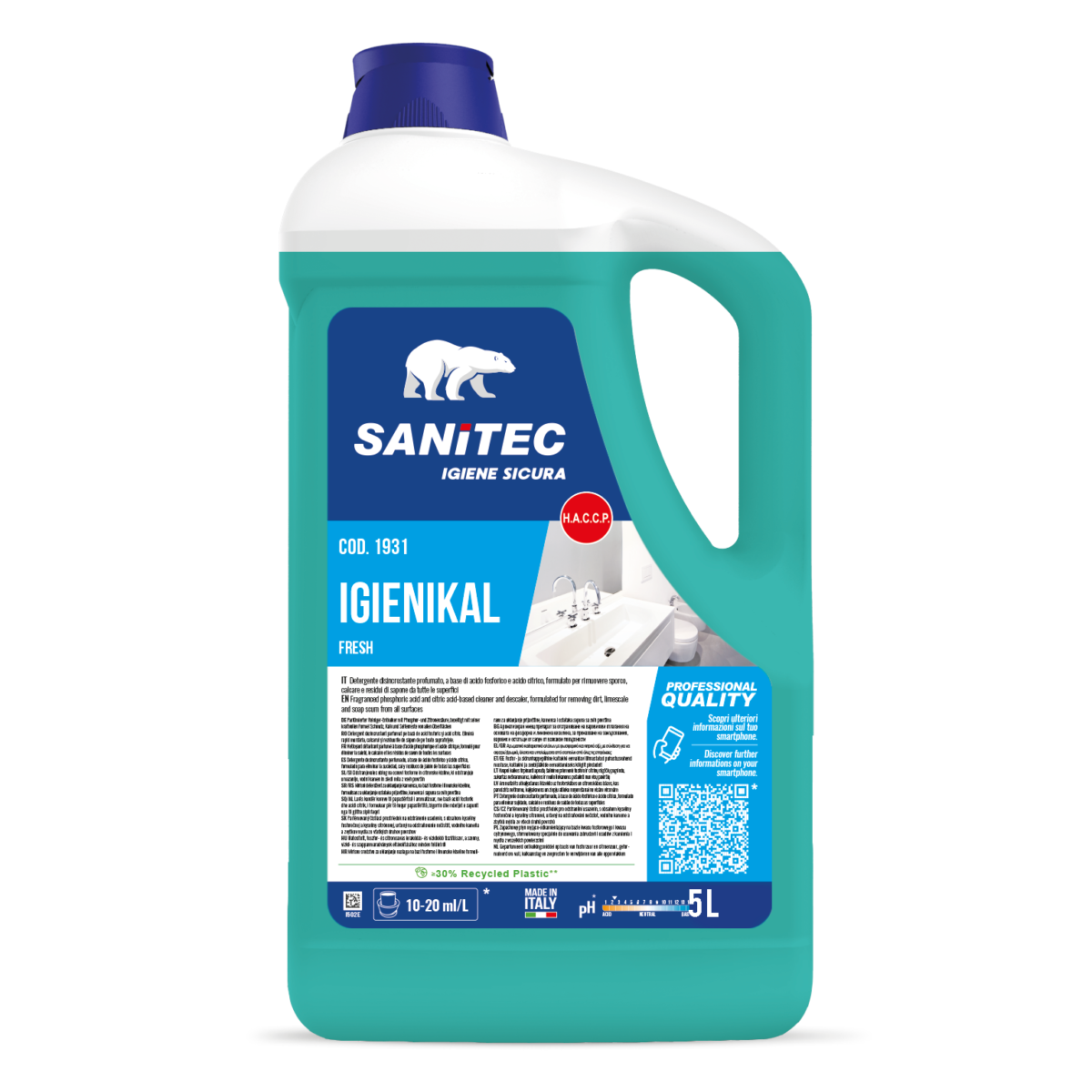 Detergente disincrostante per bagni Sanitec Igienikal Fresh 5 litri
