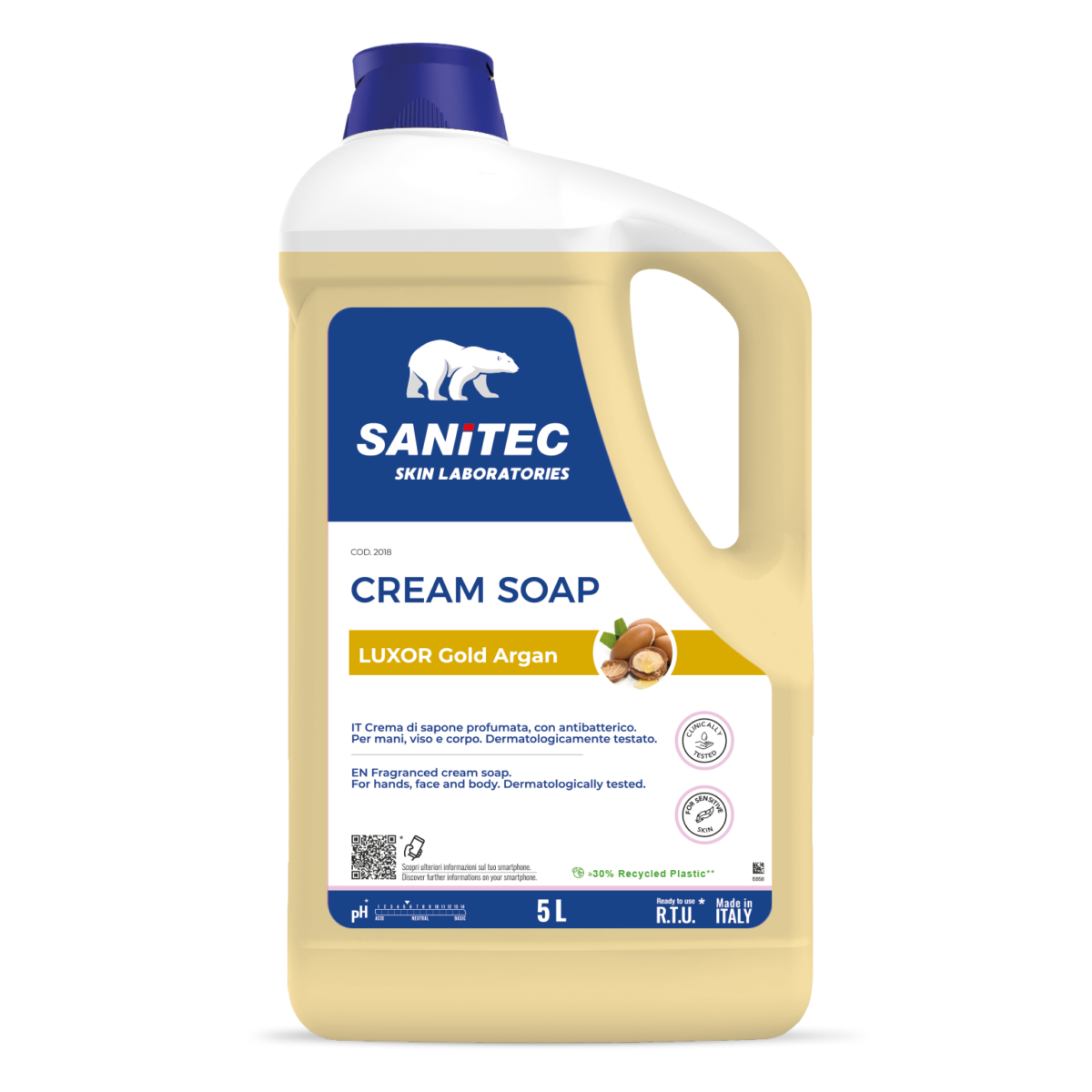 Crema di sapone mani antibatterica Sanitec Cream Soap Argan Dorato 5 litri