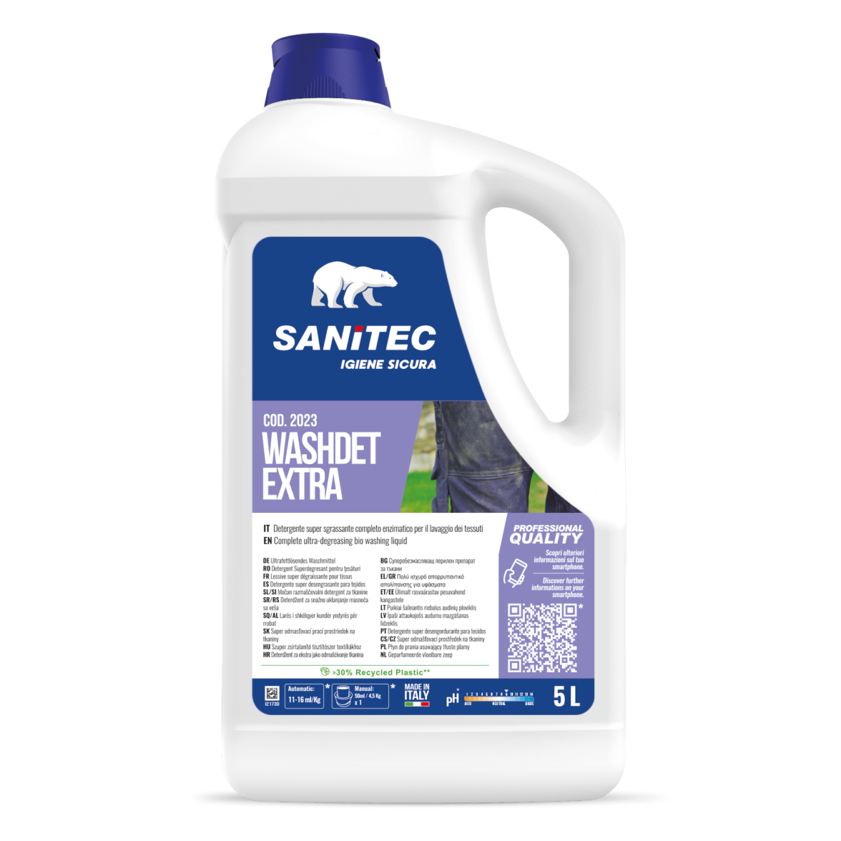 Detergente sgrassante per bucato Sanitec Washdet Extra 2x5 litri