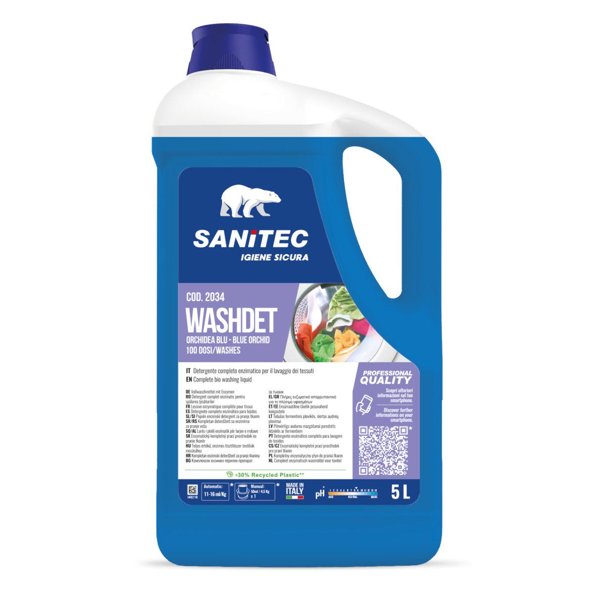Detergente enzimatico per bucato Sanitec Washdet Orchidea Blu 2x5 litri