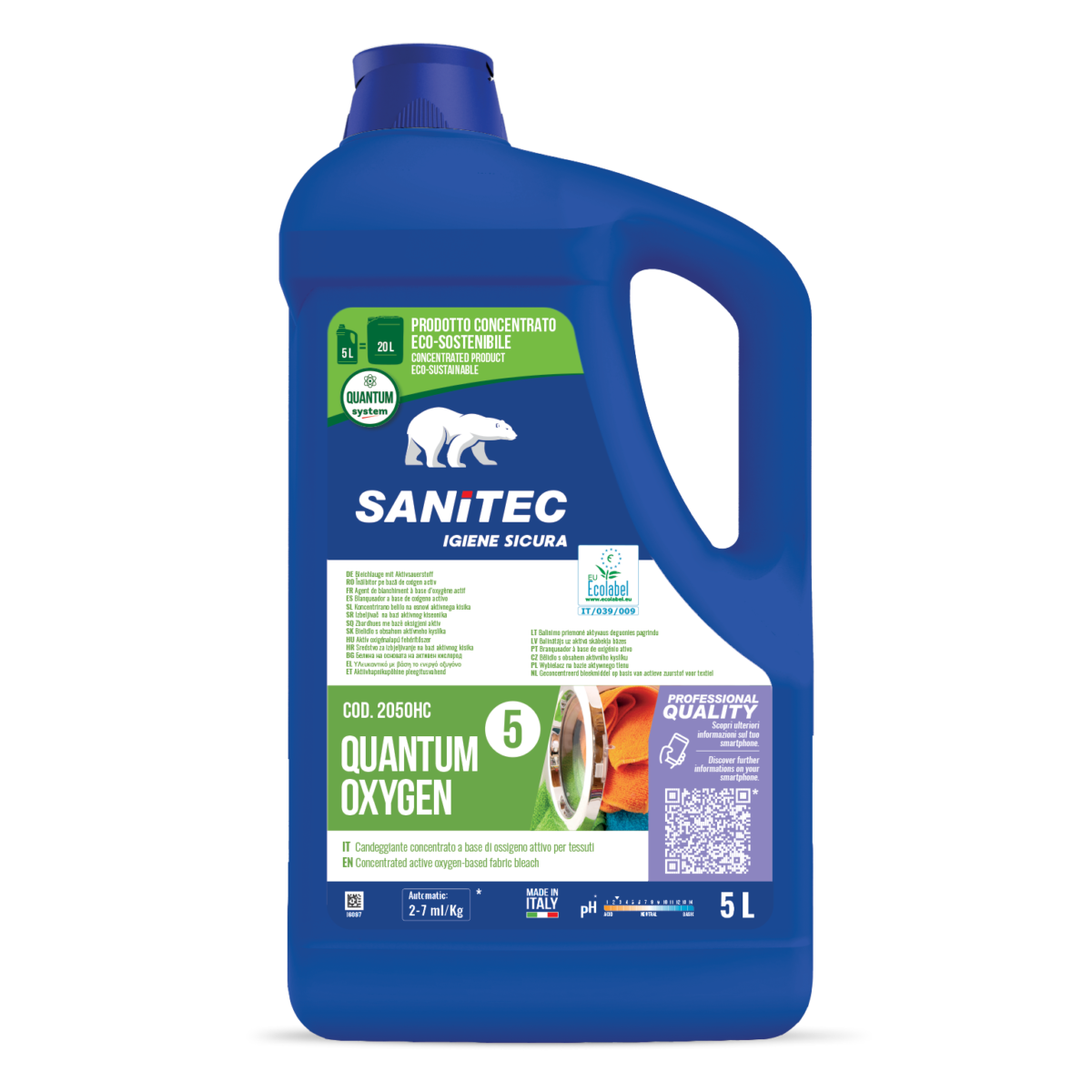 Candeggiante all'ossigeno attivo per lavanderia Sanitec Quantum Oxygen 2x5 litri