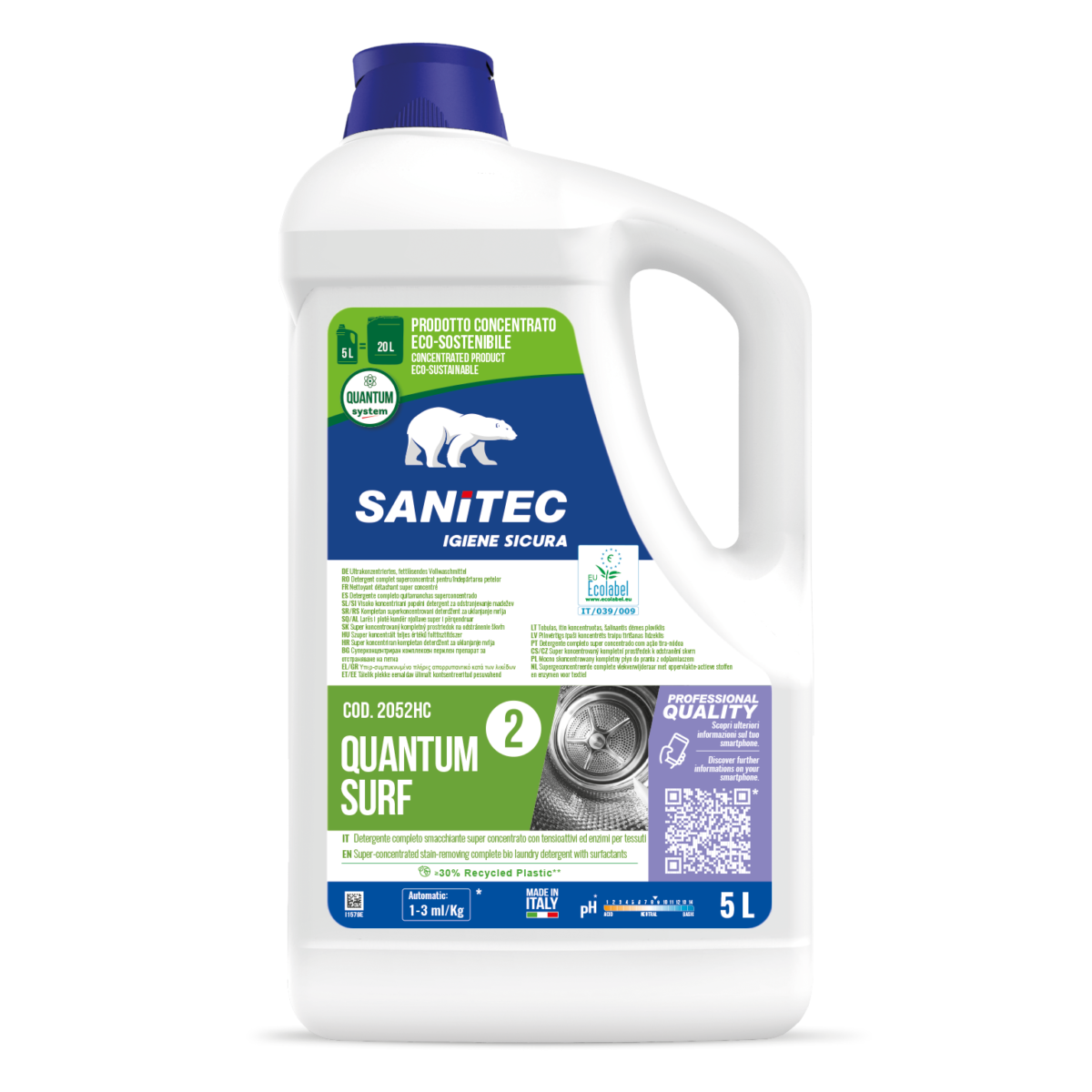 Detergente enzimatico per lavanderia Sanitec Quantum Surf 2x5 litri