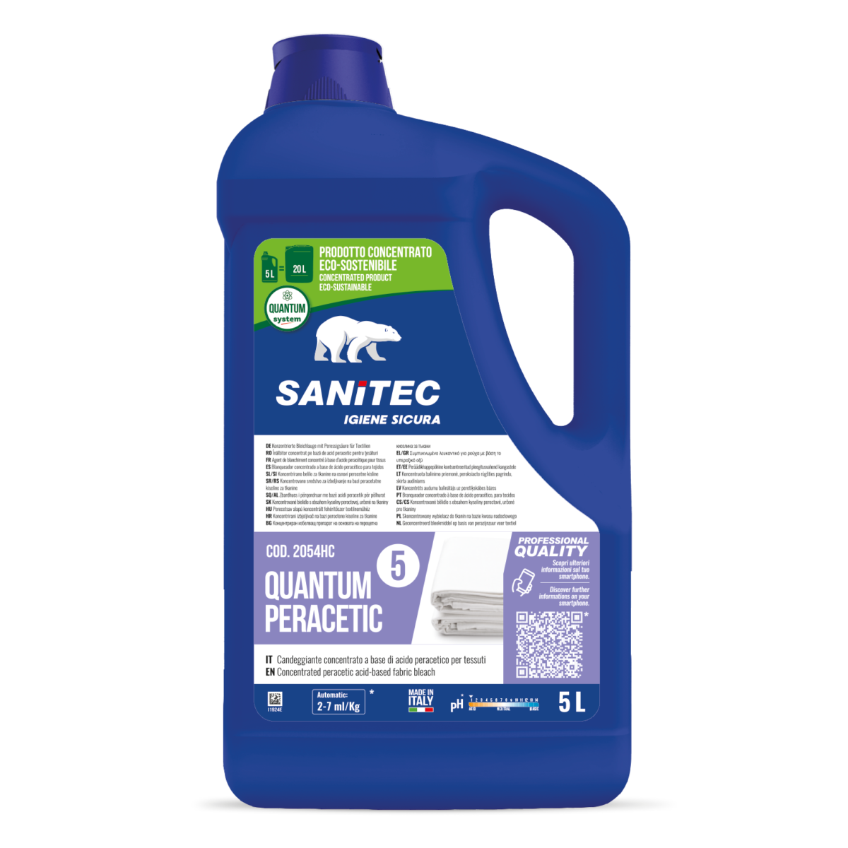 Candeggiante peracetico per lavanderia Sanitec Quantum Peracetic 5 litri