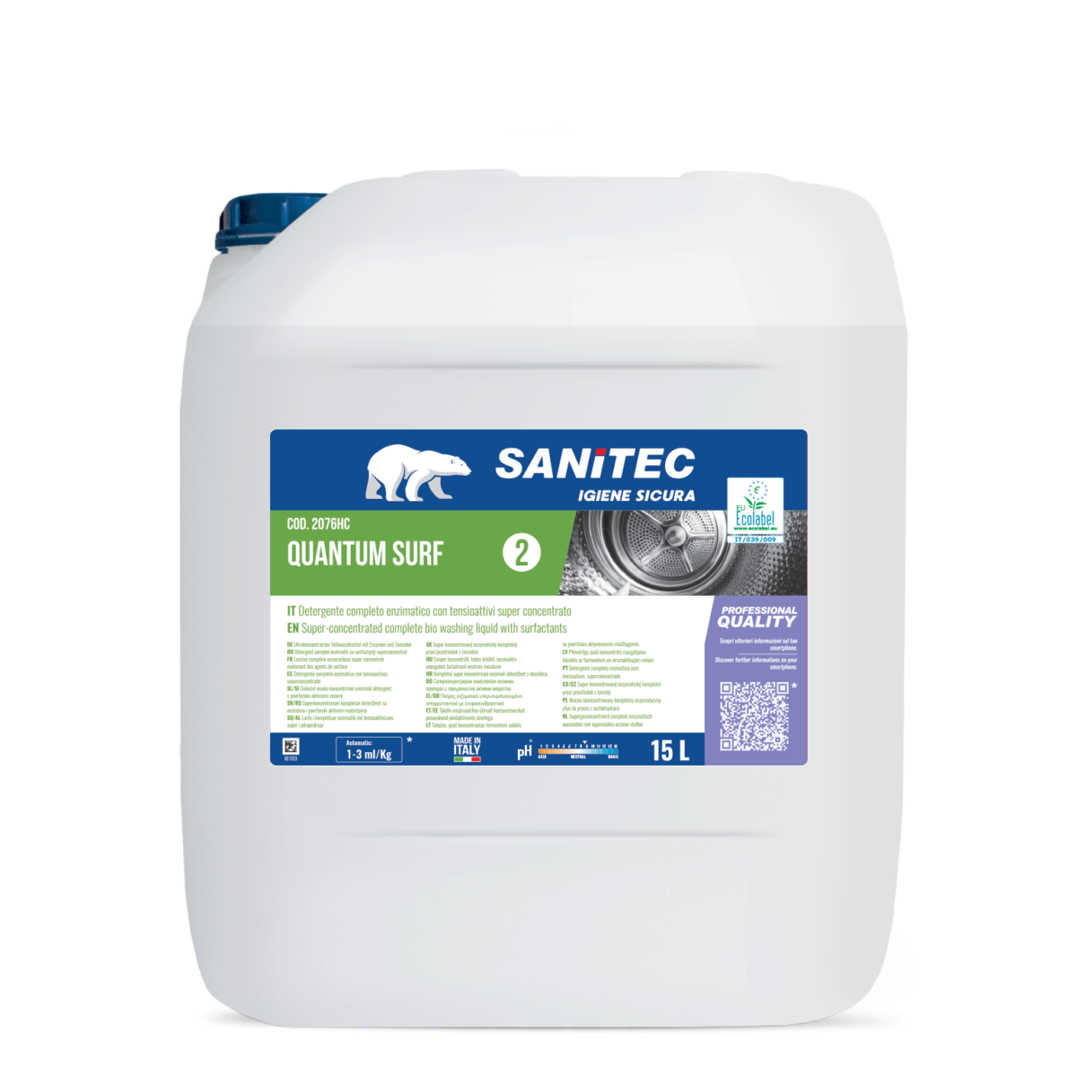 Detergente enzimatico per lavanderia Sanitec Quantum Surf 15 litri