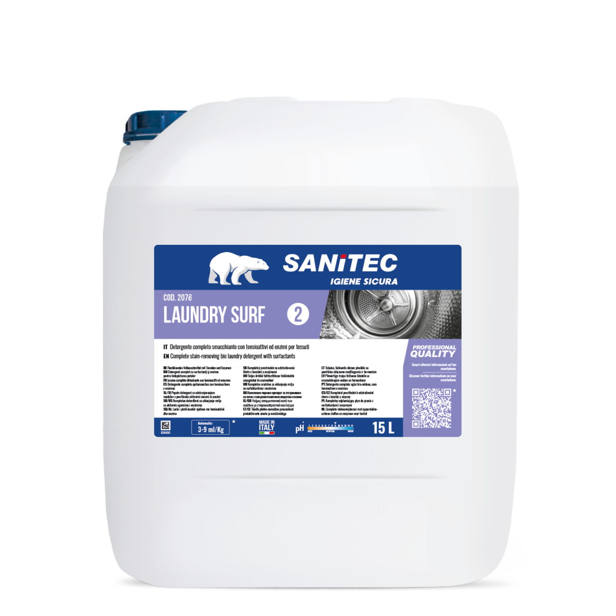 Detergente enzimatico per lavanderia Sanitec Laundry Surf 15 litri