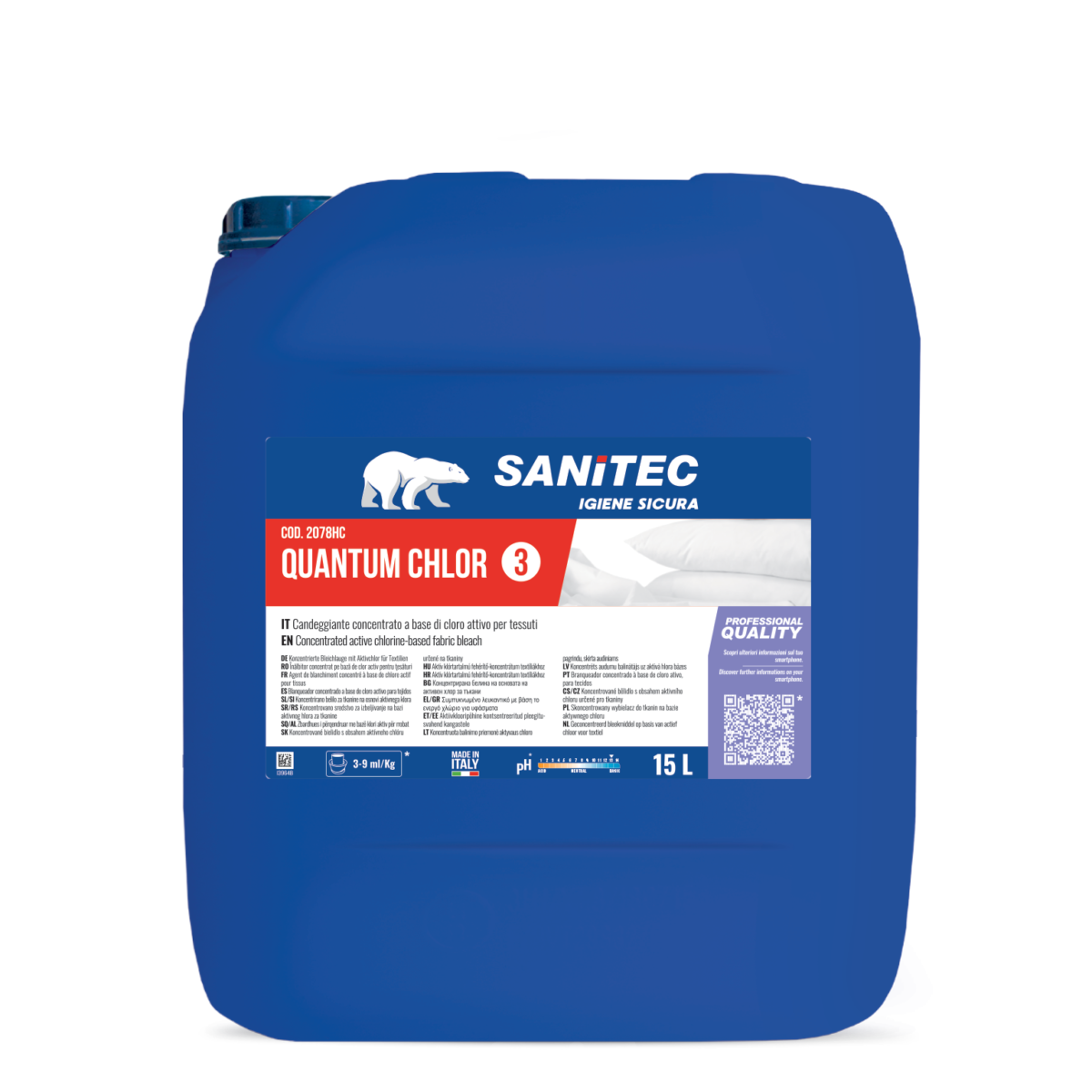 Candeggiante al cloro per lavanderia Sanitec Quantum Chlor 15 litri