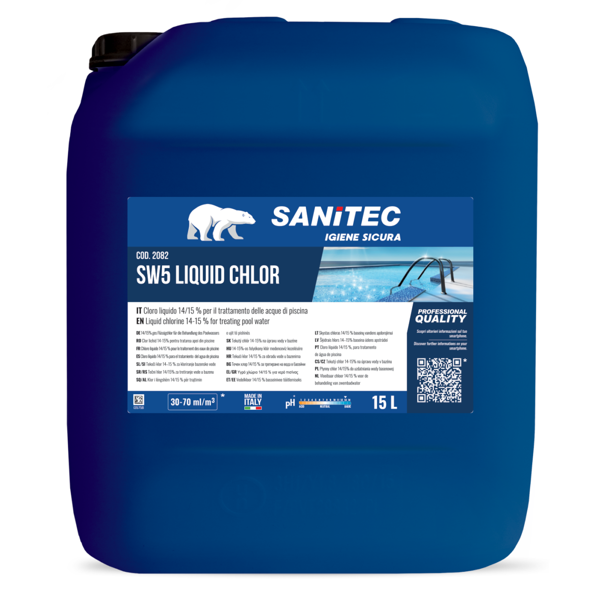 Cloro liquido per trattamento acque Sanitec SW5 Liquid Chlor 15 lt