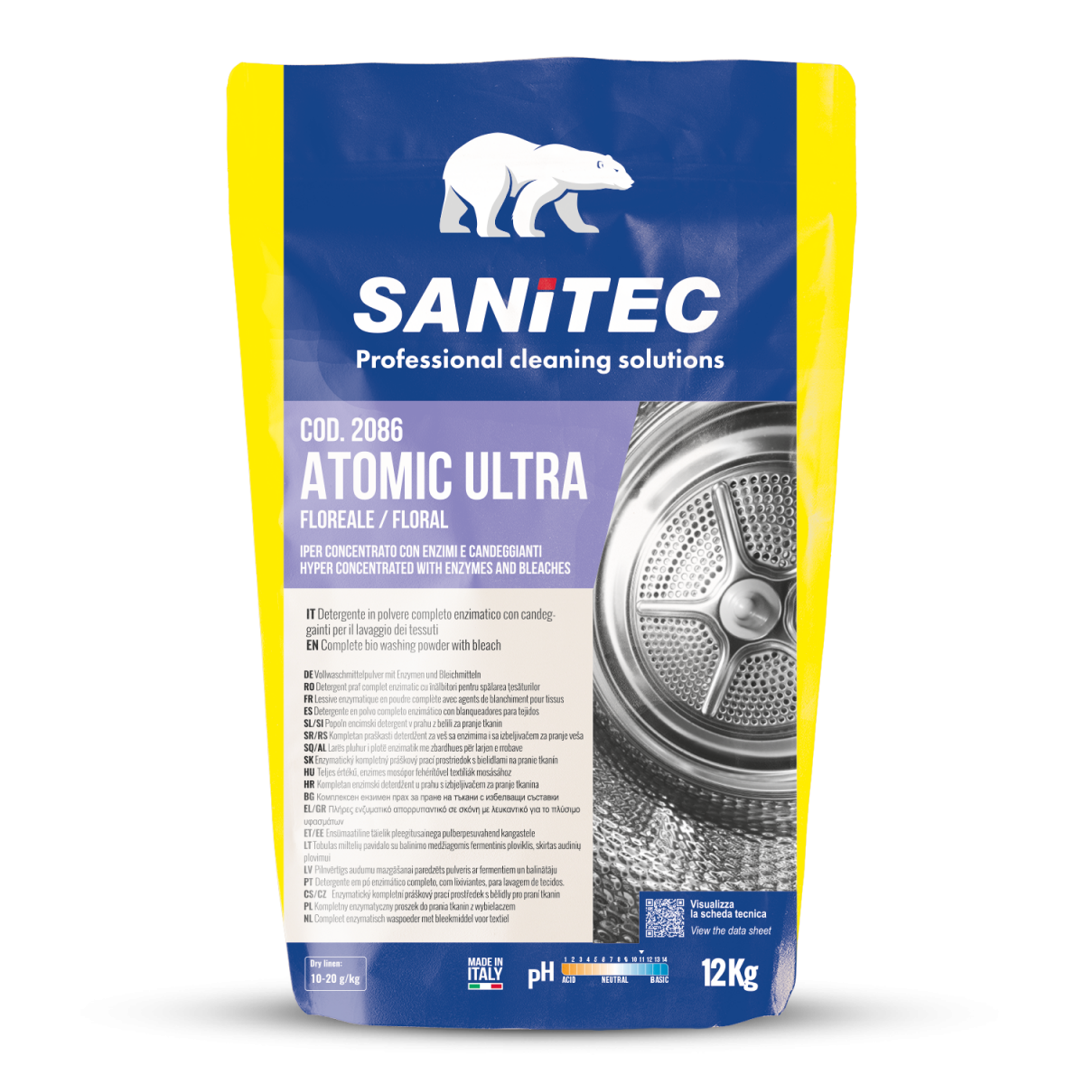 Detergente in polvere per bucato Sanitec Atomic Ultra 12 kg