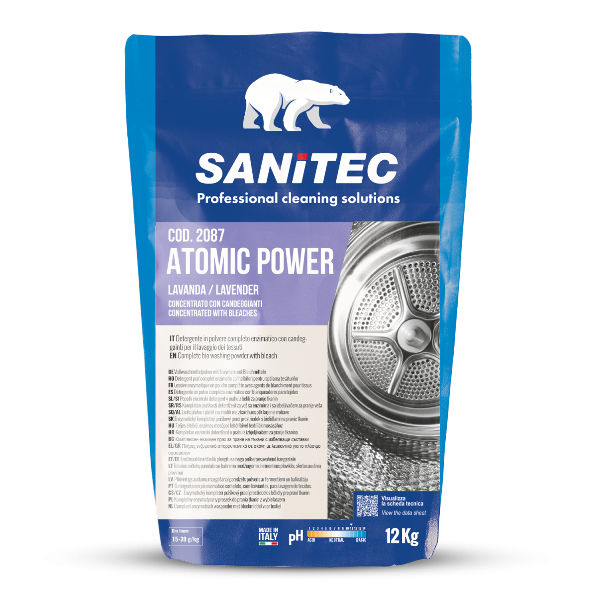 Detergente in polvere per bucato Sanitec Atomic Power 12 kg