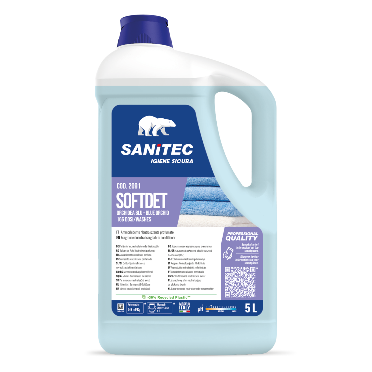 Ammorbidente concentrato per bucato Sanitec Softdet Orchidea Blu 5 litri