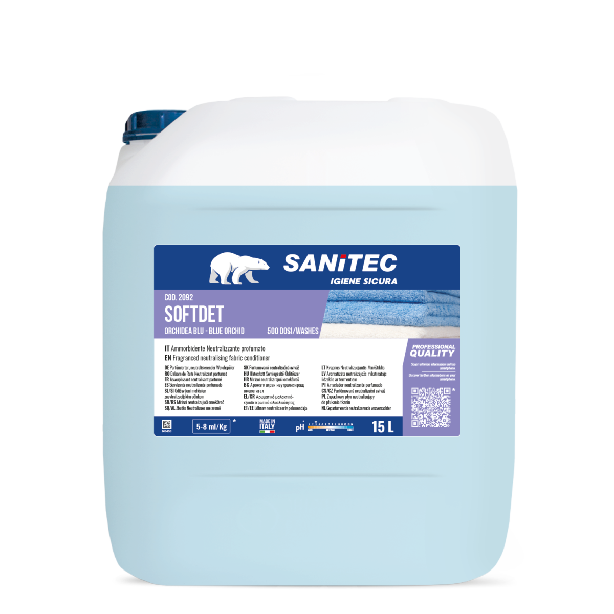 Ammorbidente concentrato per bucato Sanitec Softdet Orchidea Blu 15 litri