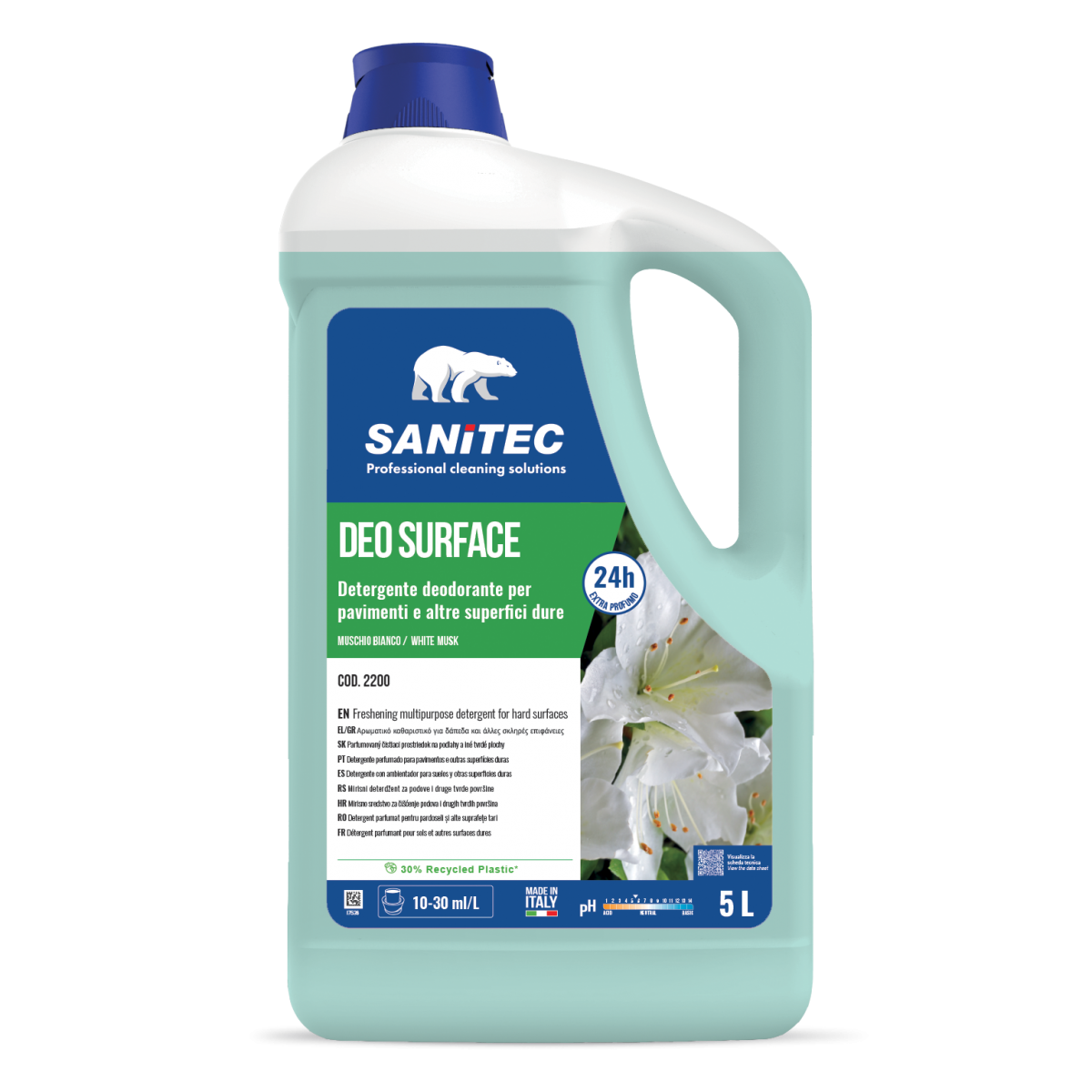Detergente profumatore per pavimenti Sanitec Deo Surface Muschio Bianco 2x5 litri