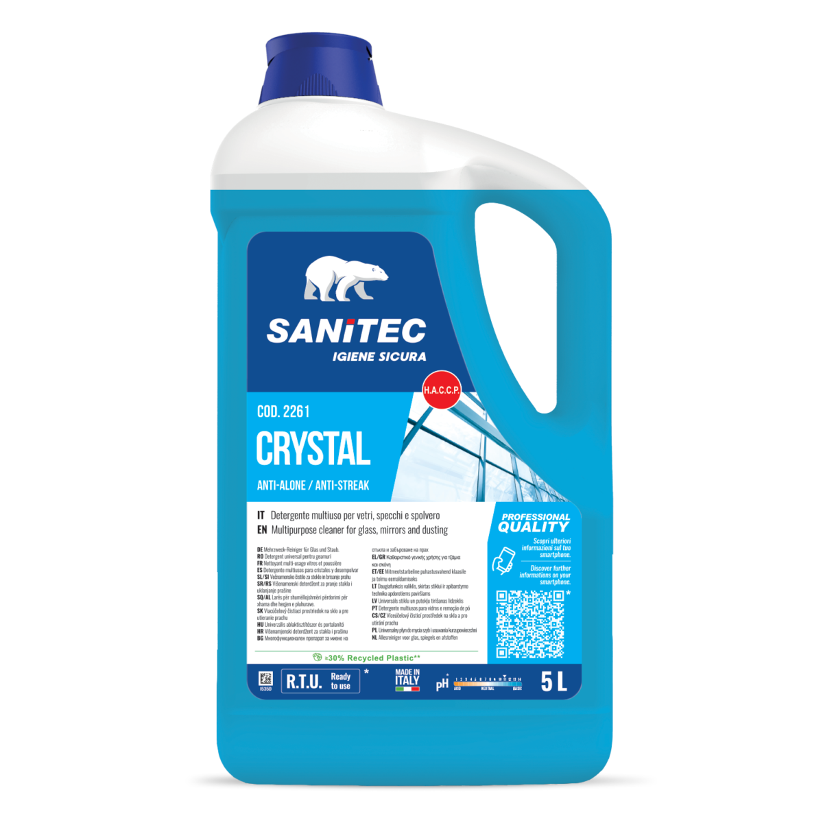 Detergente multiuso per vetri e polvere Sanitec Crystal 5 litri