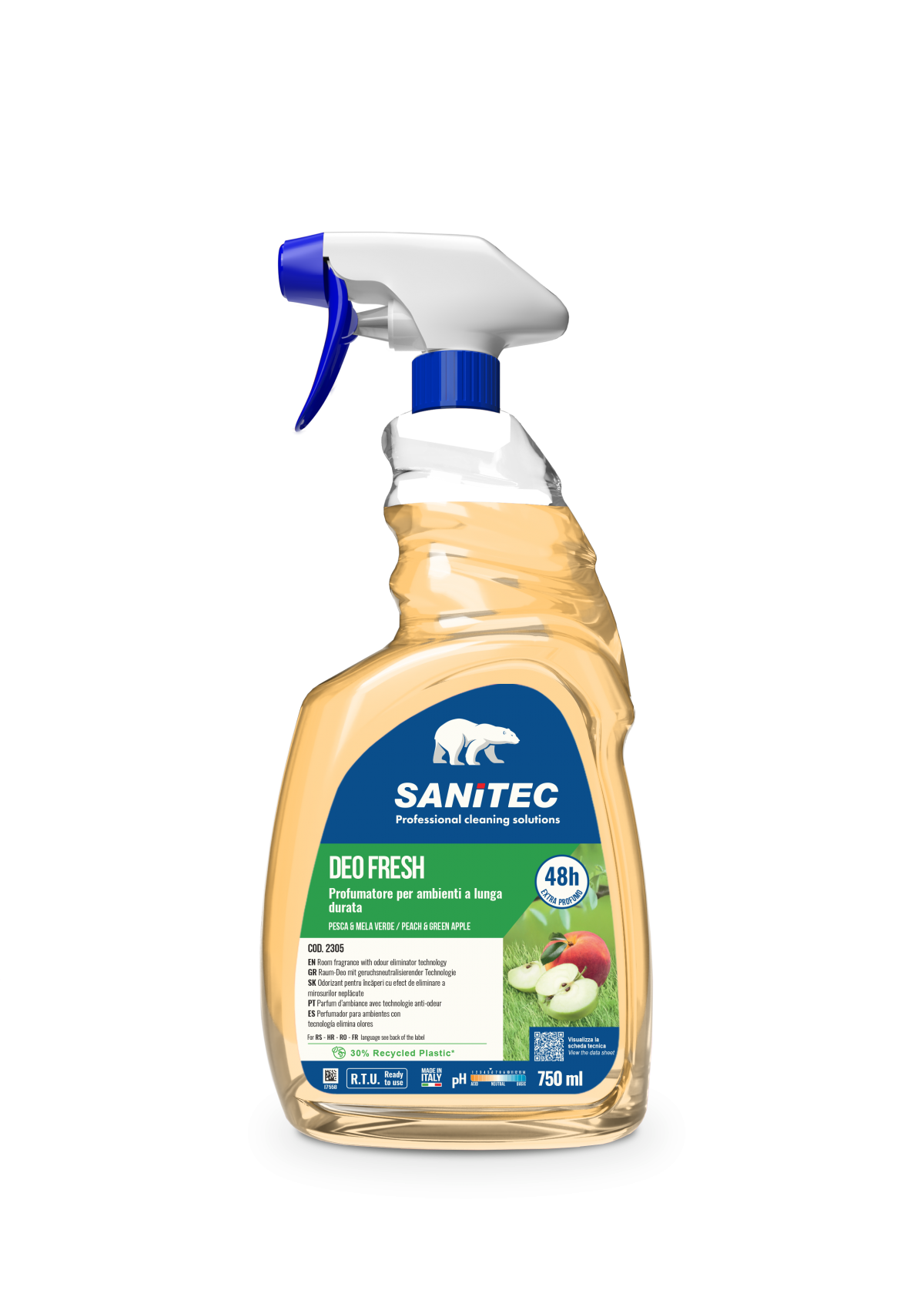 Profumatore per ambienti a lunga durata Sanitec Deo Fresh Pesca & Mela Verde 6x750 ml