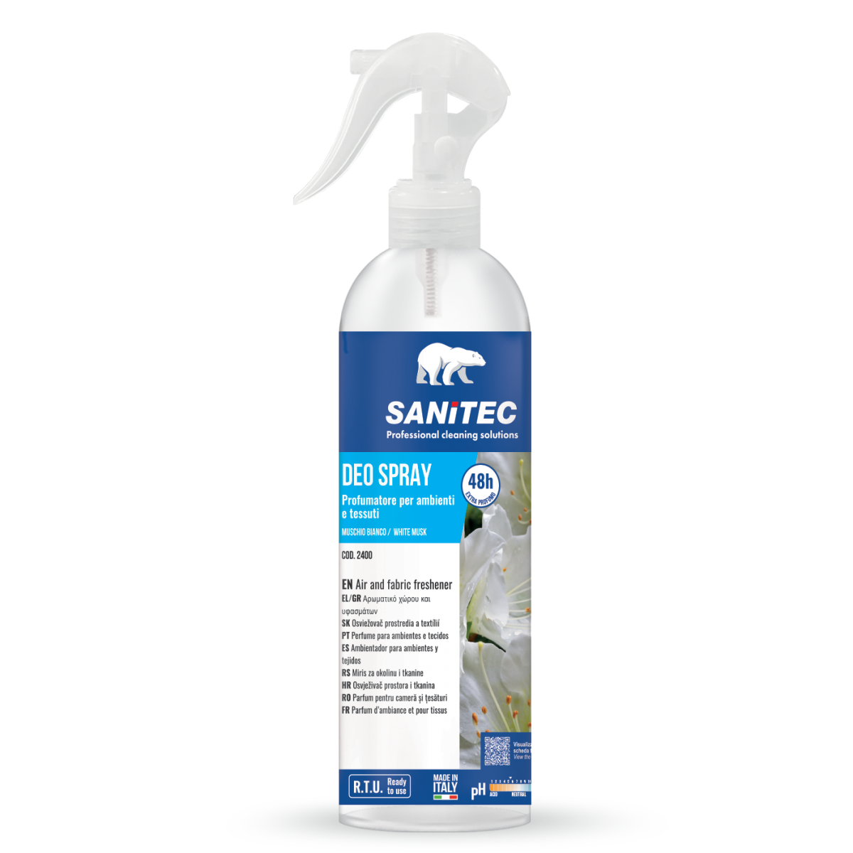 Profumatore spray per ambienti e tessuti Sanitec Deo Spray Muschio Bianco 12x300 ml