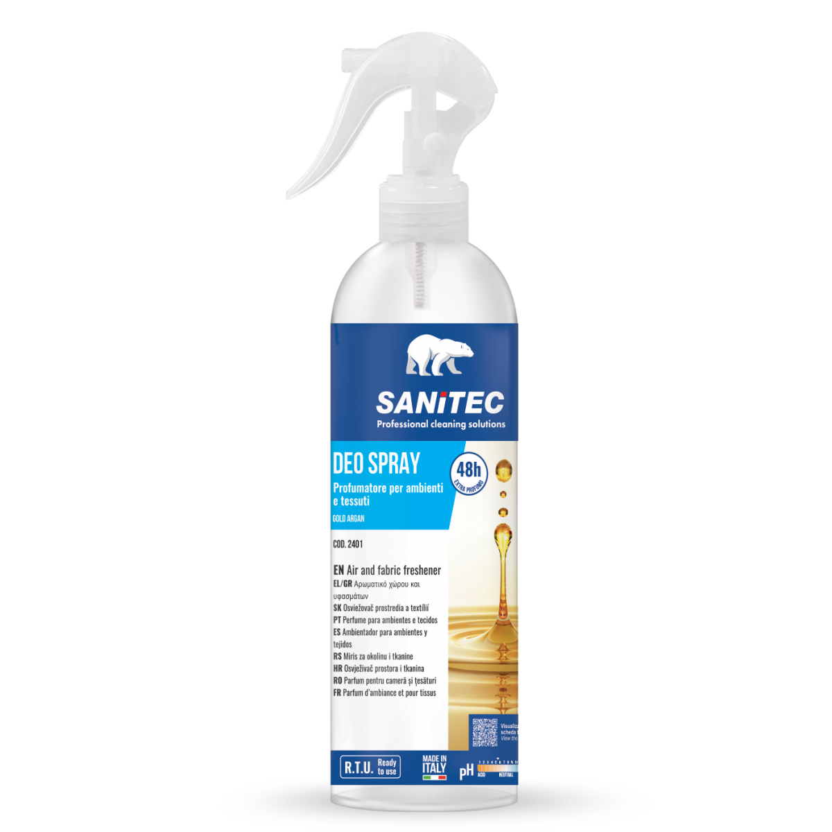 Profumatore spray per ambienti e tessuti Sanitec Deo Spray Gold Argan 12x300 ml