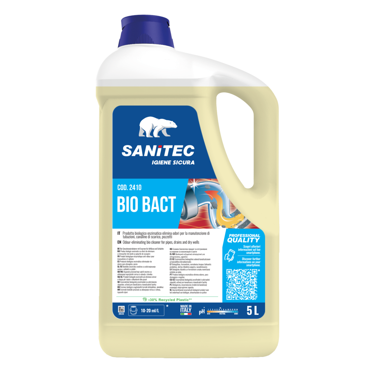 Enzimatico elimina odori per tubazioni e scarichi Sanitec Bio-Bact 5 litri