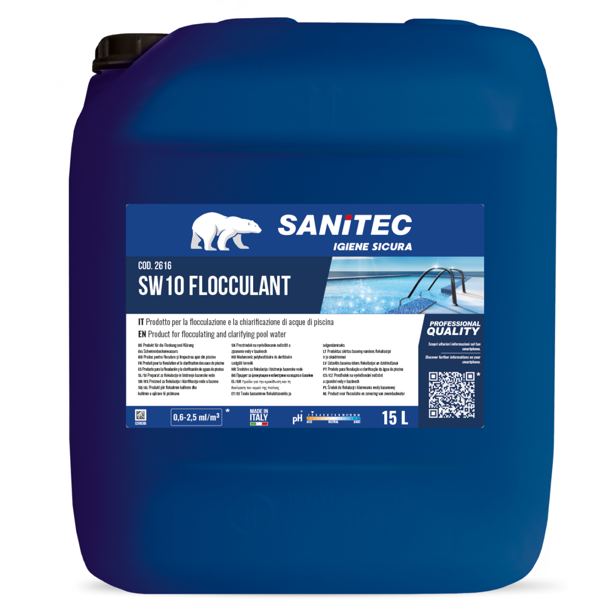 Prodotto per flocculazione e chiarificazione acque Sanitec SW10 FLOCCULANT 15 lt