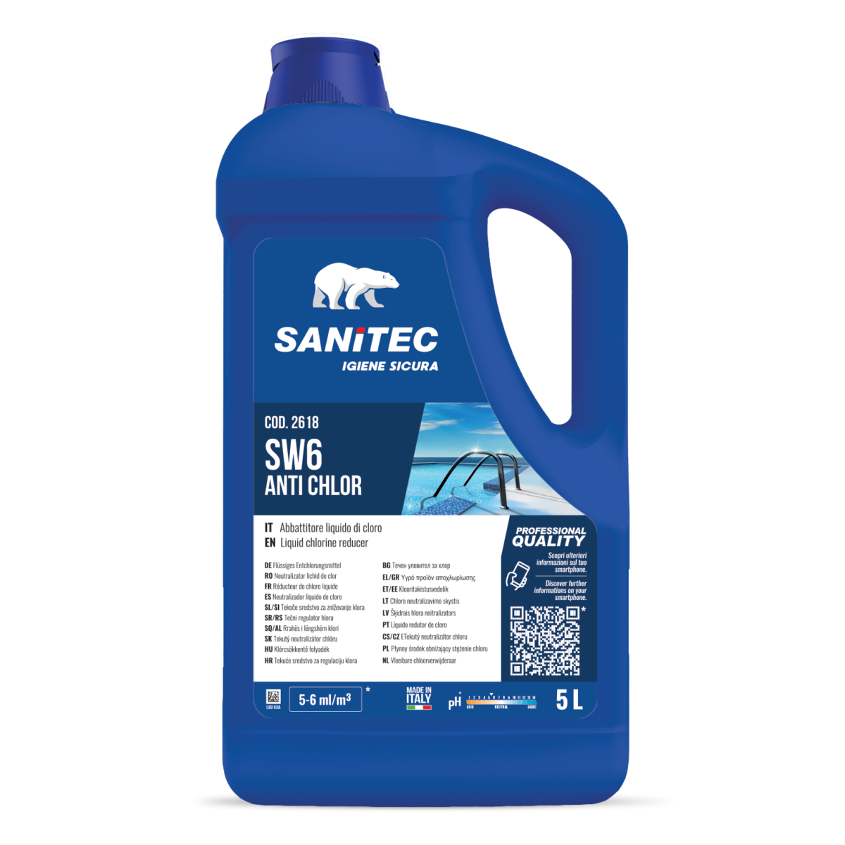 Abbattitore di cloro per piscine Sanitec SW6 Anti-Chlor 5 litri