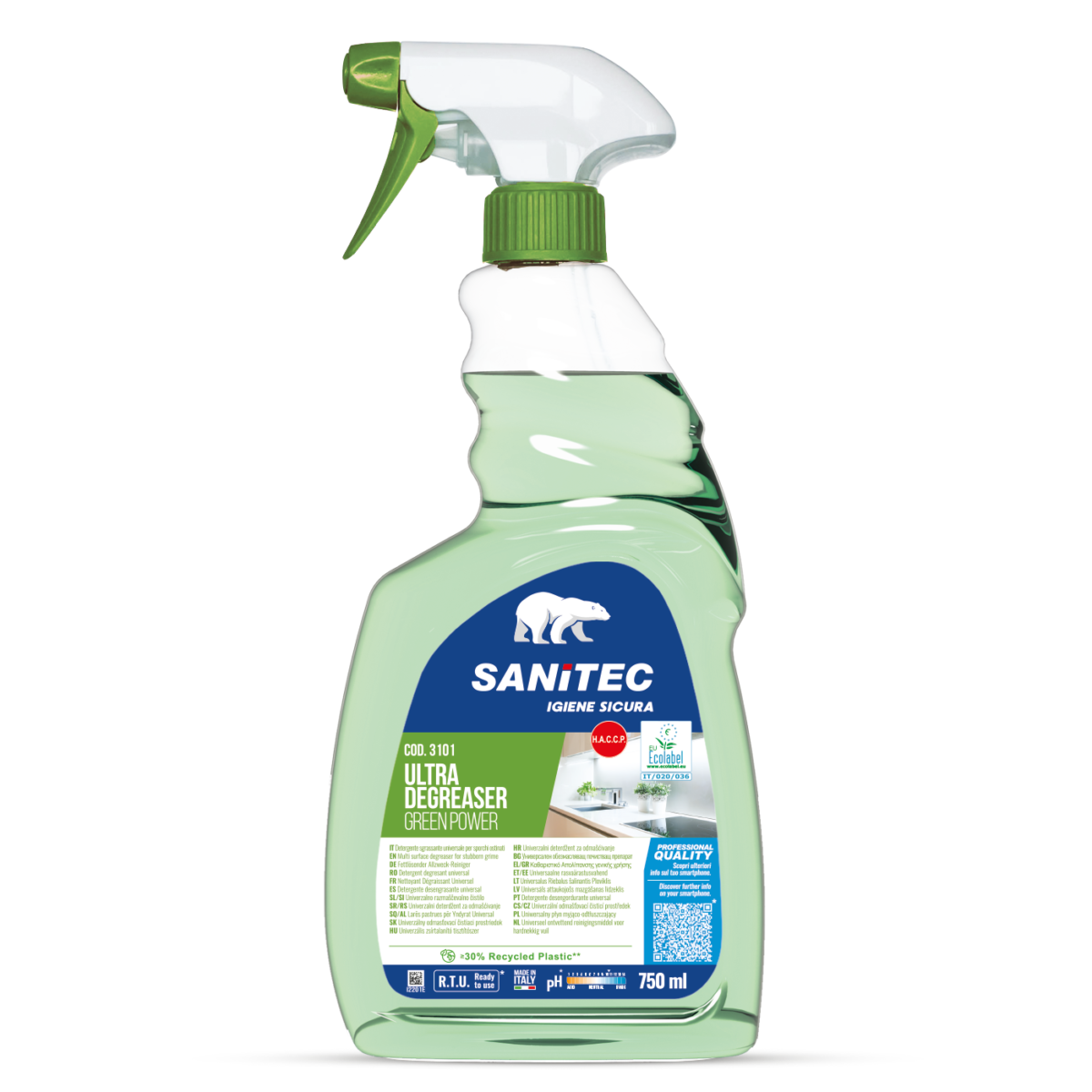 Sgrassatore Ecolabel per sporchi ostinati Sanitec Ultra Degreaser Green Power 6x750 ml