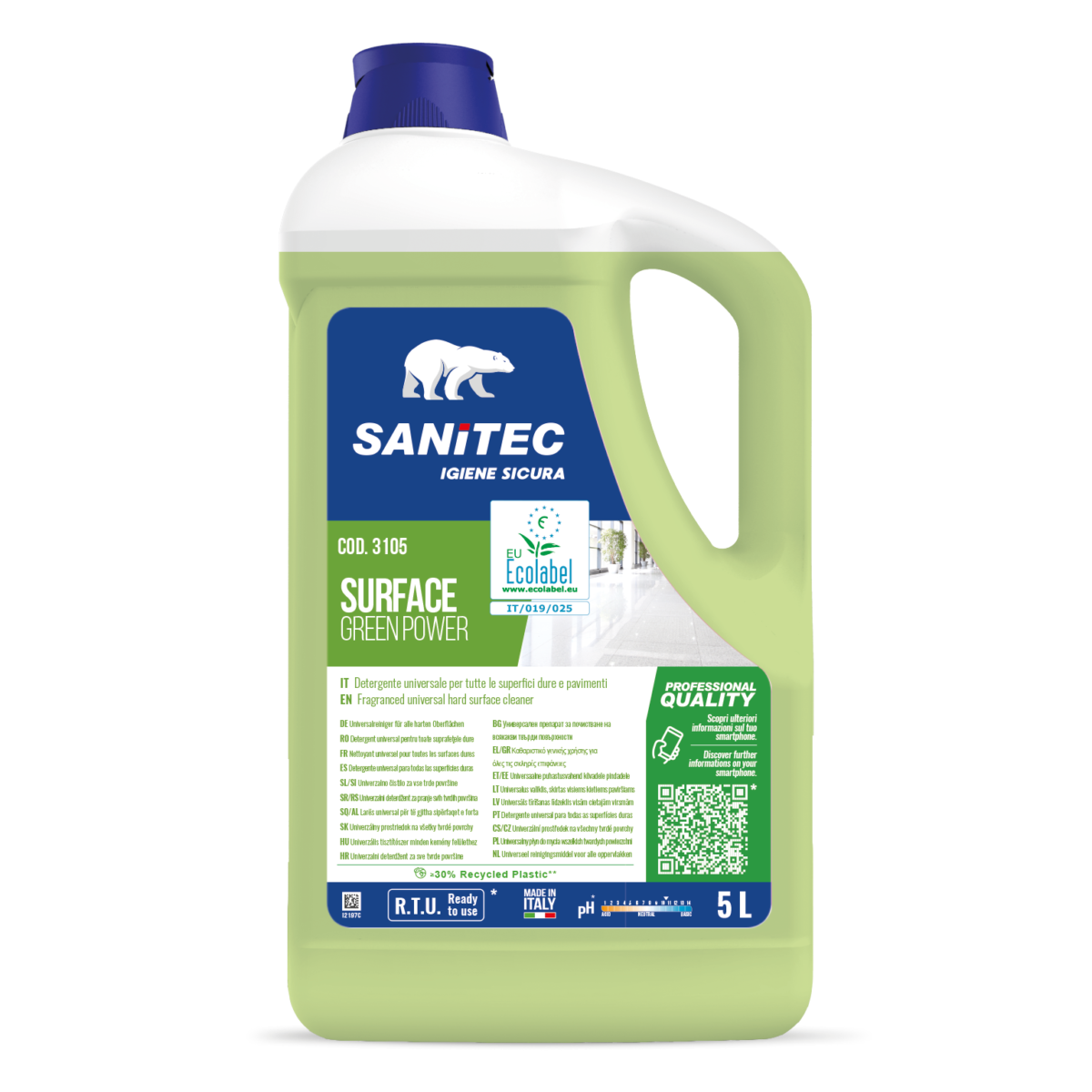 Detergente Ecolabel per pavimenti Sanitec Surface Green Power 5 litri