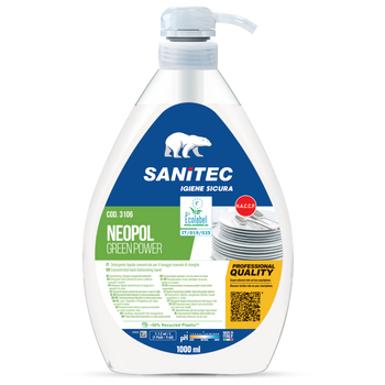 Detergente Ecolabel per lavaggio manuale stoviglie Sanitec Neopol Green Power 1 litro