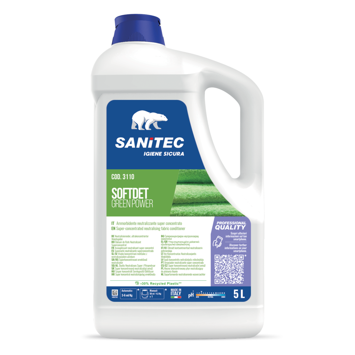 Ammorbidente Ecolabel per bucato Sanitec Softdet Green Power 5 litri