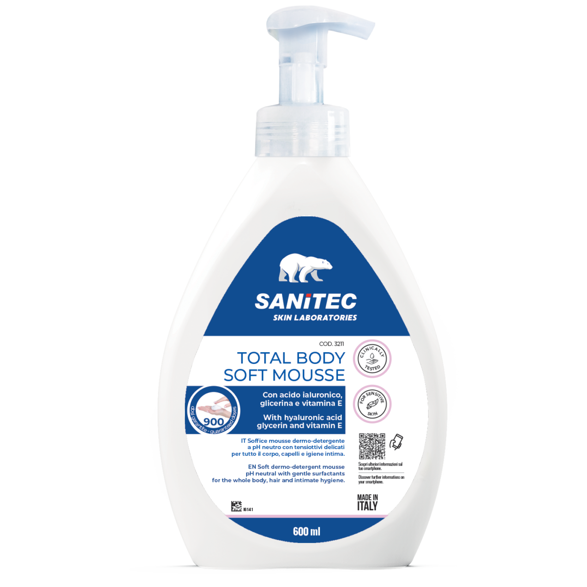 Mousse detergente corpo e capelli Sanitec Total Body Soft Mousse 6x600 ml
