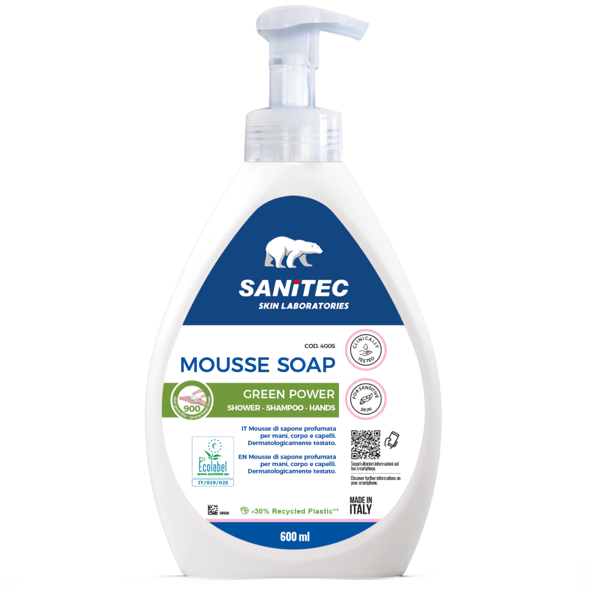 Sapone in mousse Ecolabel Sanitec Mousse Soap Green Power 600 ml