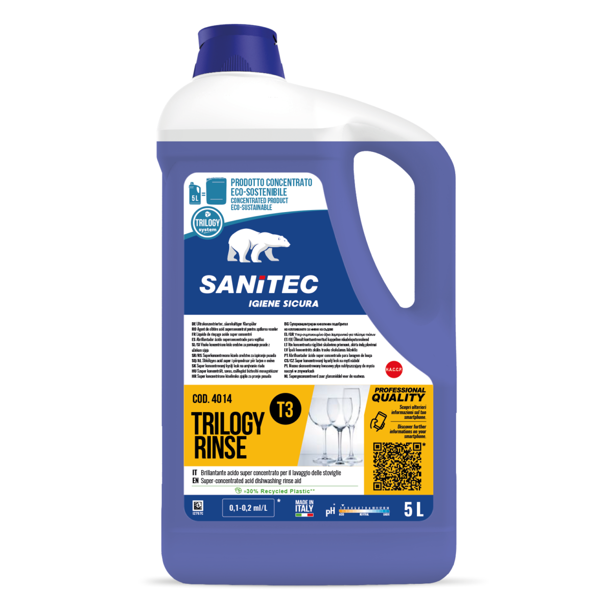 Brillantante acido concentrato per lavastoviglie Sanitec Trilogy Rinse T3 5 litri