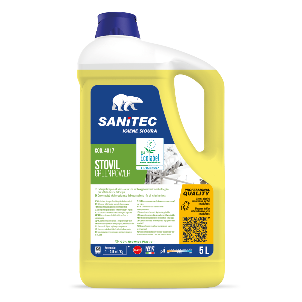 Detergente per lavaggio manuale stoviglie Sanitec Stovil Green Power 5 lt