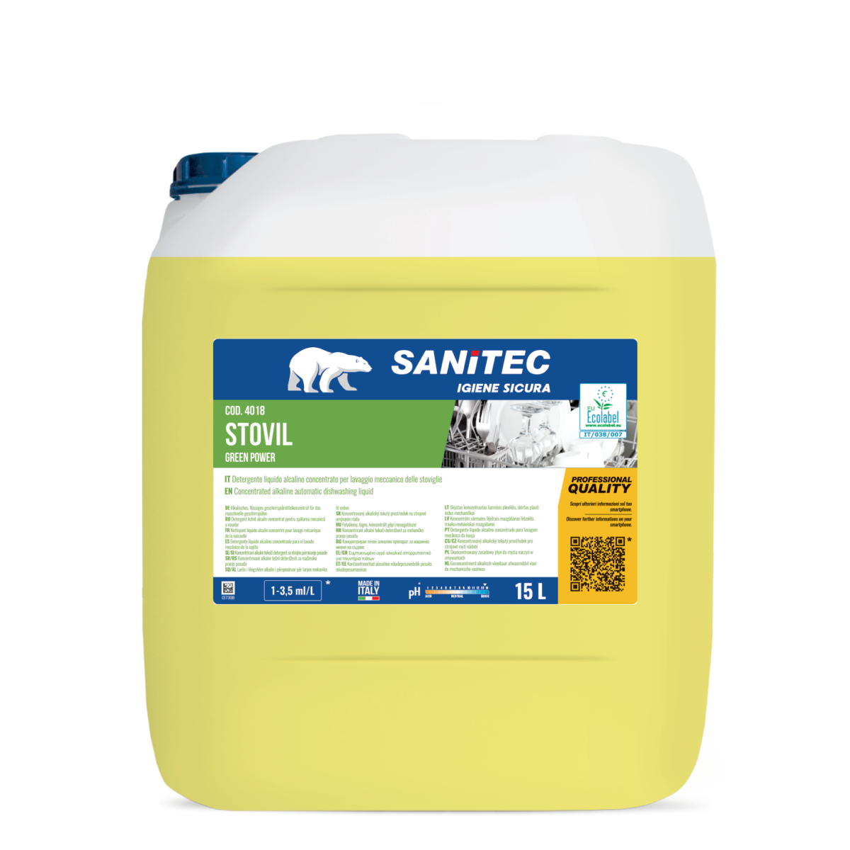 Detergente per lavaggio manuale stoviglie Sanitec Stovil Green Power 15 lt