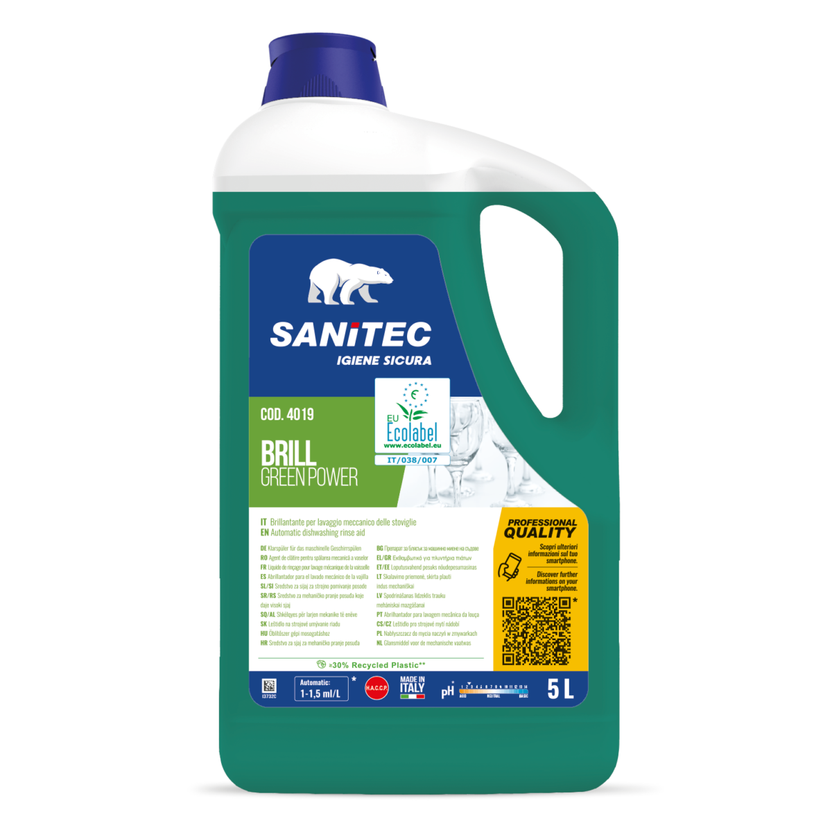 Brillantante Ecolabel per lavaggio stoviglie Sanitec Brill Green Power 5 lt