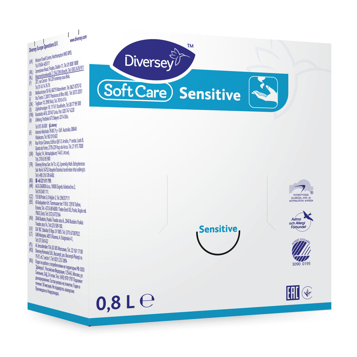 Detergente lavamani delicato non profumato Diversey Soft Care Sensitive 6x800 ml