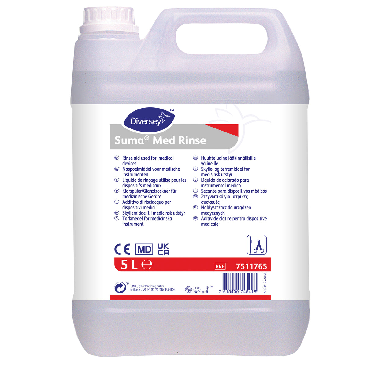 Additivo di risciacquo per dispositivi medici Diversey Suma Med Rinse 5 litri