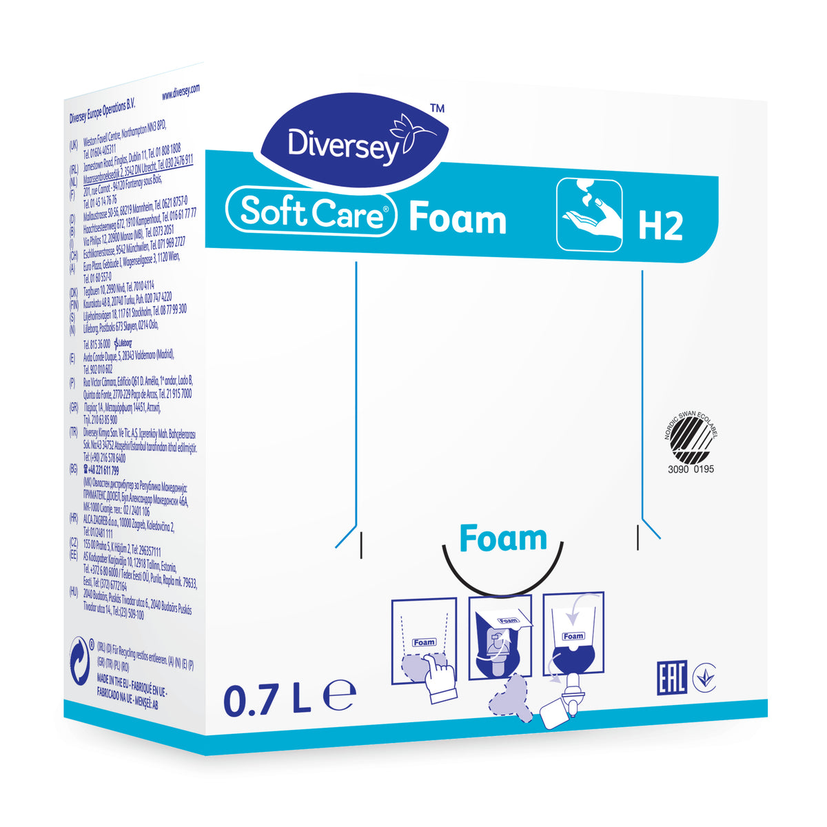 Detergente lavamani profumato in schiuma Diversey Soft Care Foam H2 6x700 ml