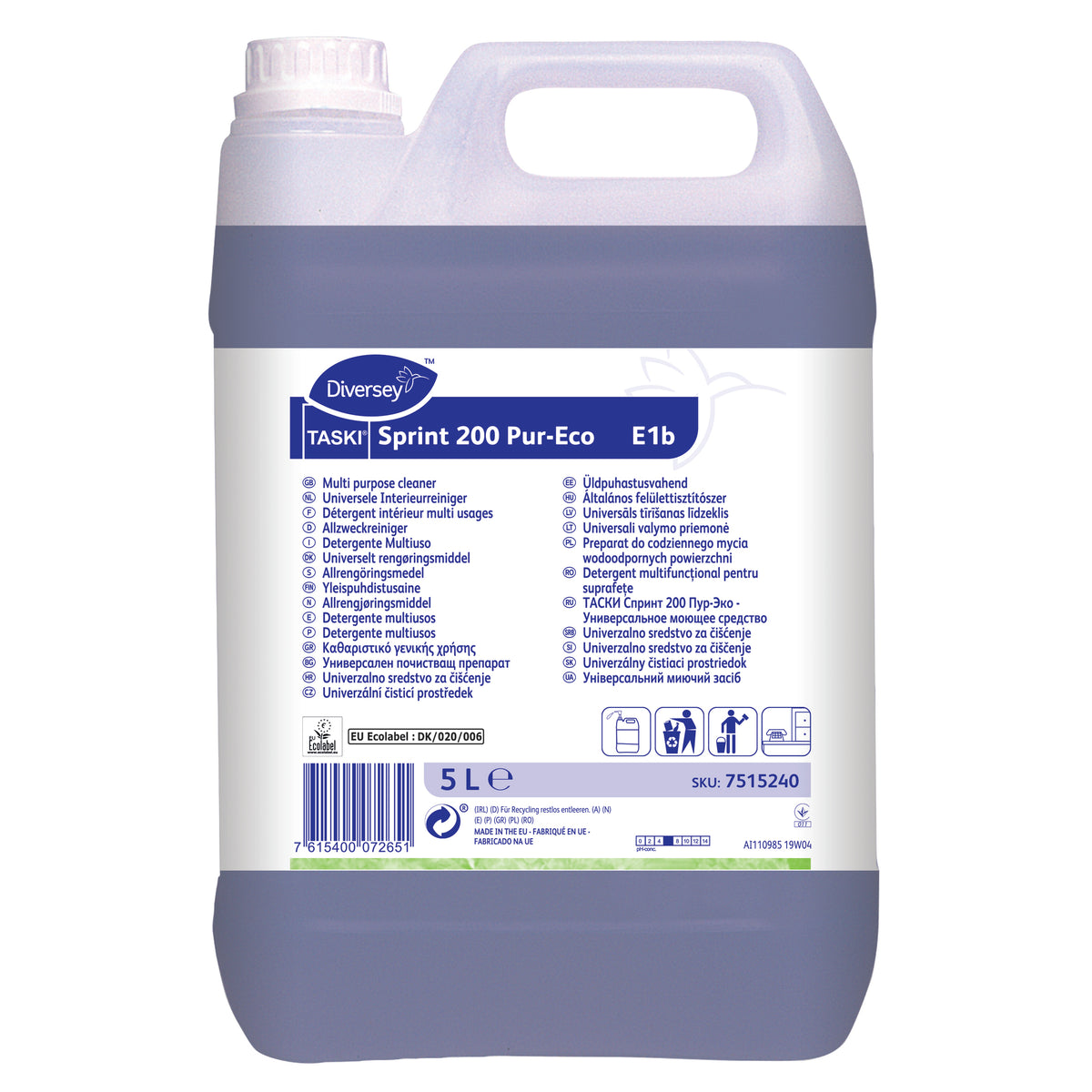 Detergente multiuso Diversey TASKI Sprint 200 Pur-Eco E1b 5 litri
