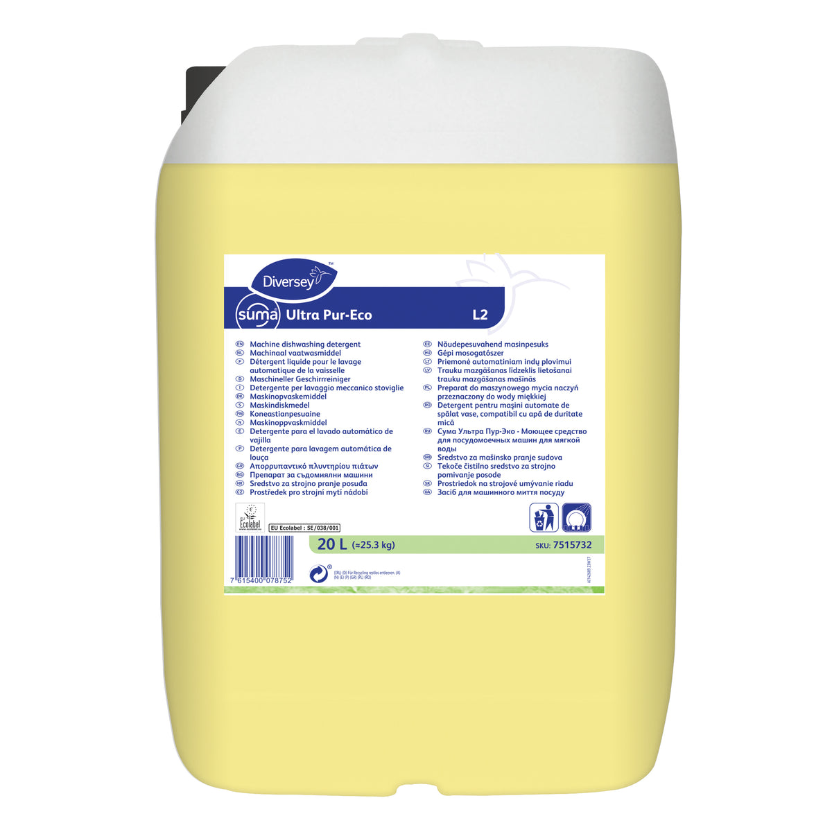 Detergente lavastoviglie per acque dolci Diversey Suma Ultra Pur-Eco L2 20 litri