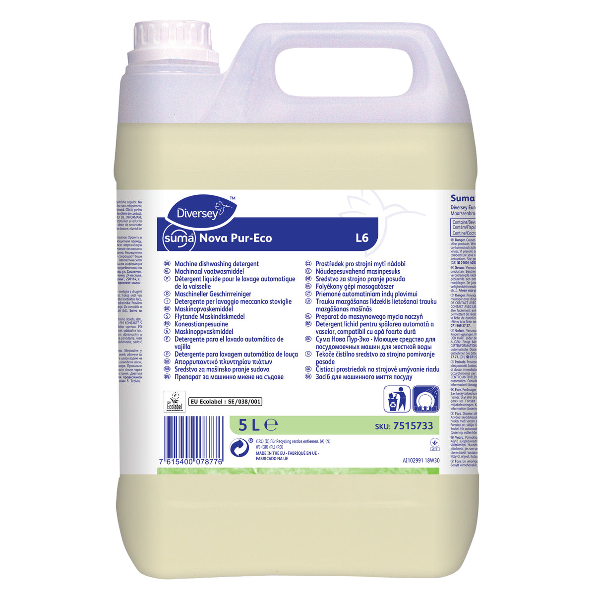 Detergente lavastoviglie per acque dure Diversey Suma Nova Pur-Eco L6 2x5 litri